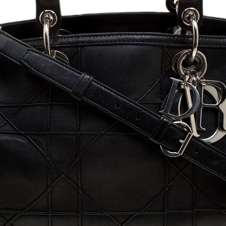 Dior Black Cannage Leather Granville Polochon Satchel For Sale at 1stDibs