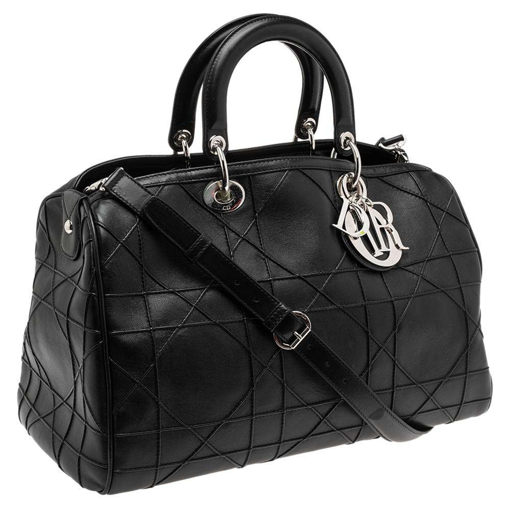 Women's Dior Black Cannage Leather Granville Polochon Satchel