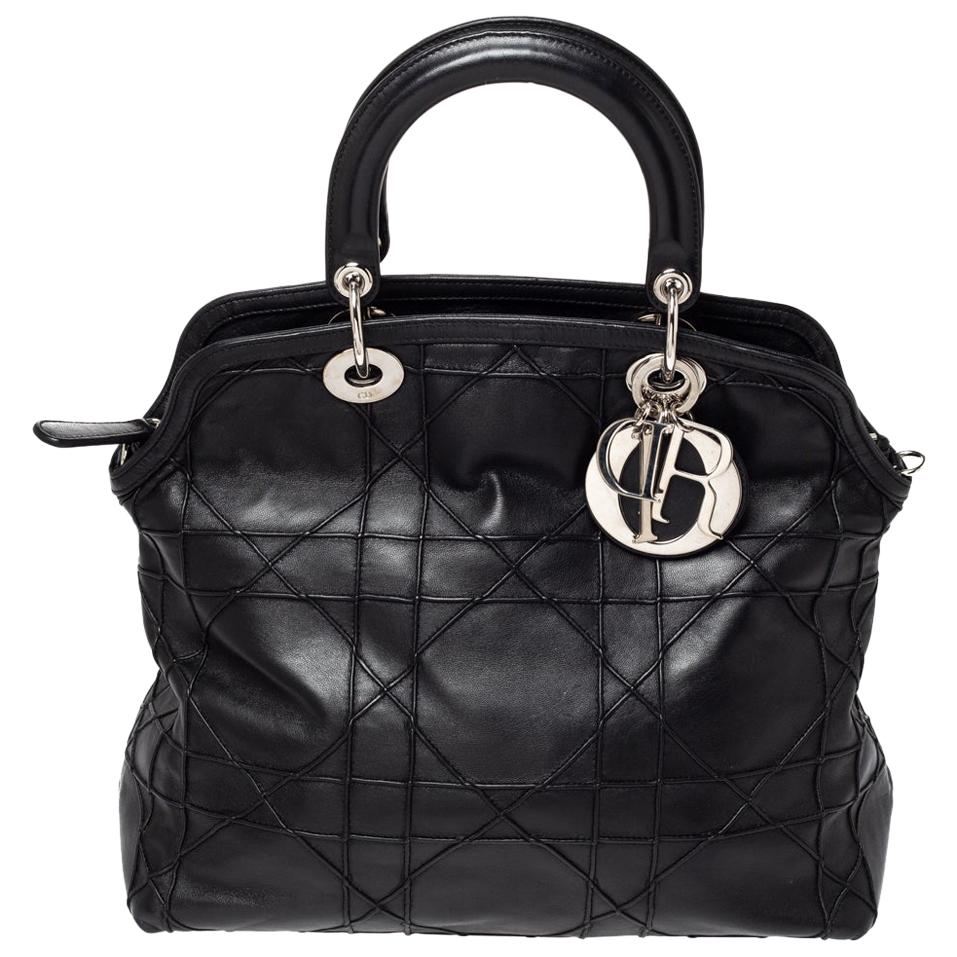 Dior Black Cannage Leather Granville Polochon Satchel