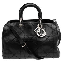 Dior Black Cannage Leather Granville Polochon Satchel