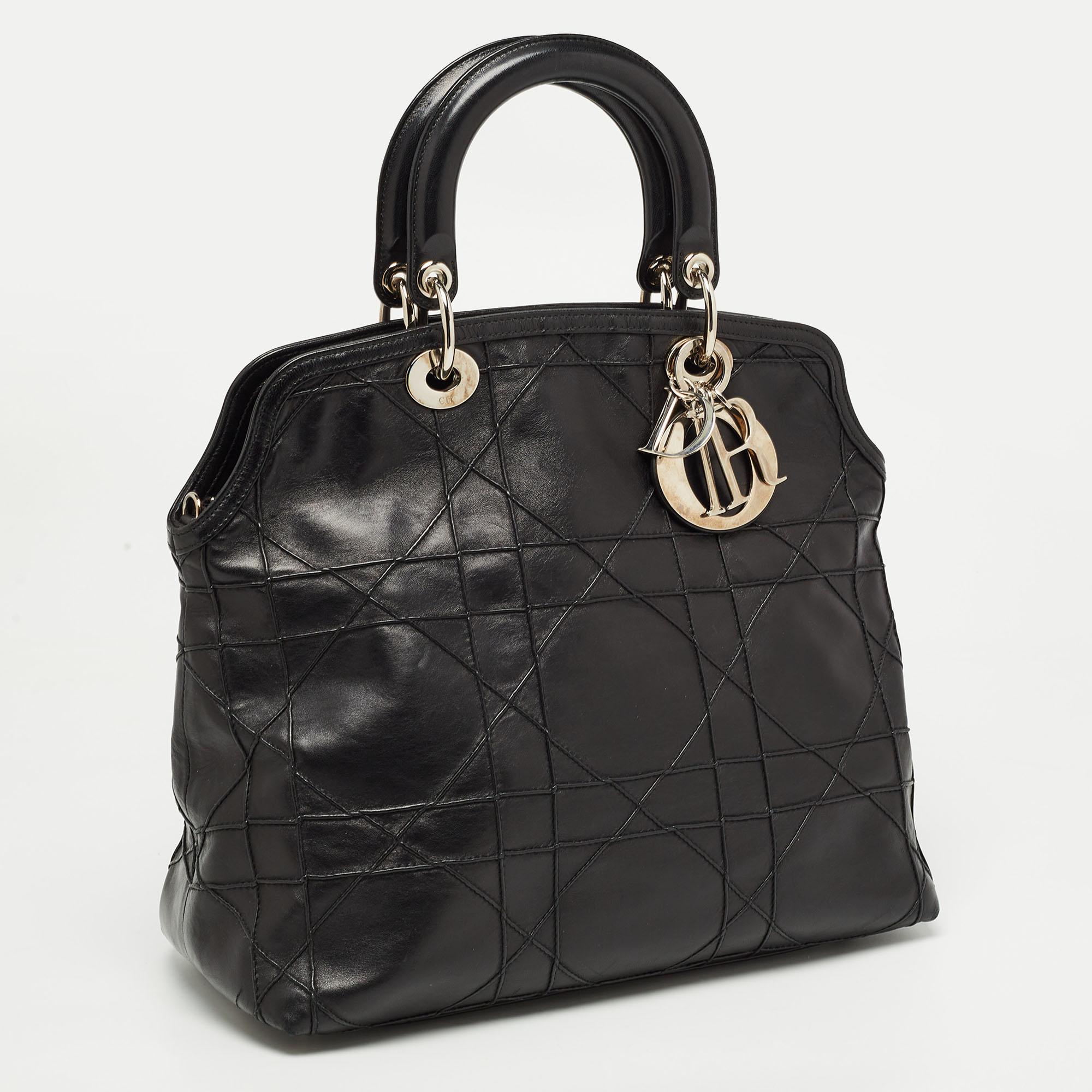 Dior Black Cannage Leather Granville Tote For Sale 8