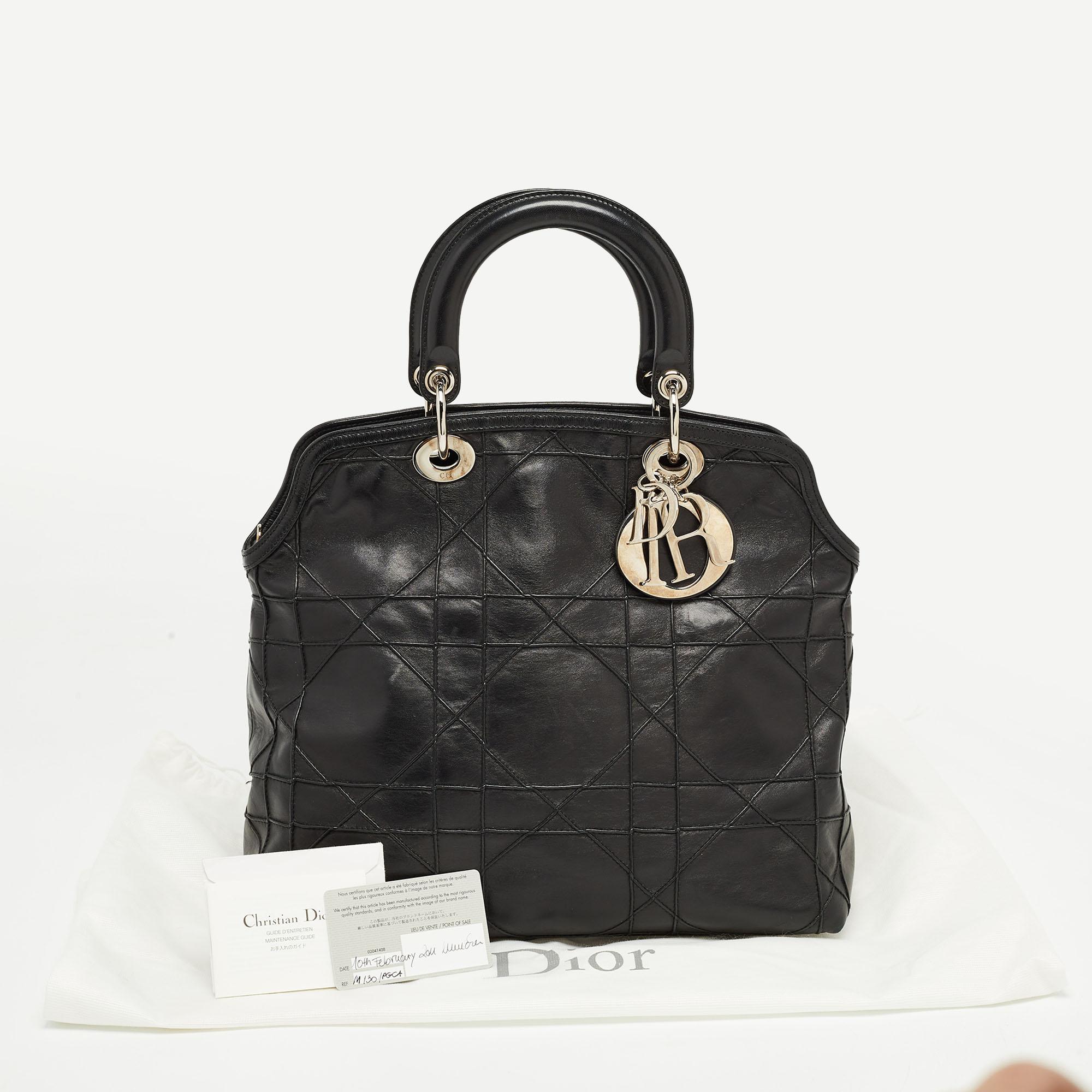 Dior Black Cannage Leather Granville Tote For Sale 10