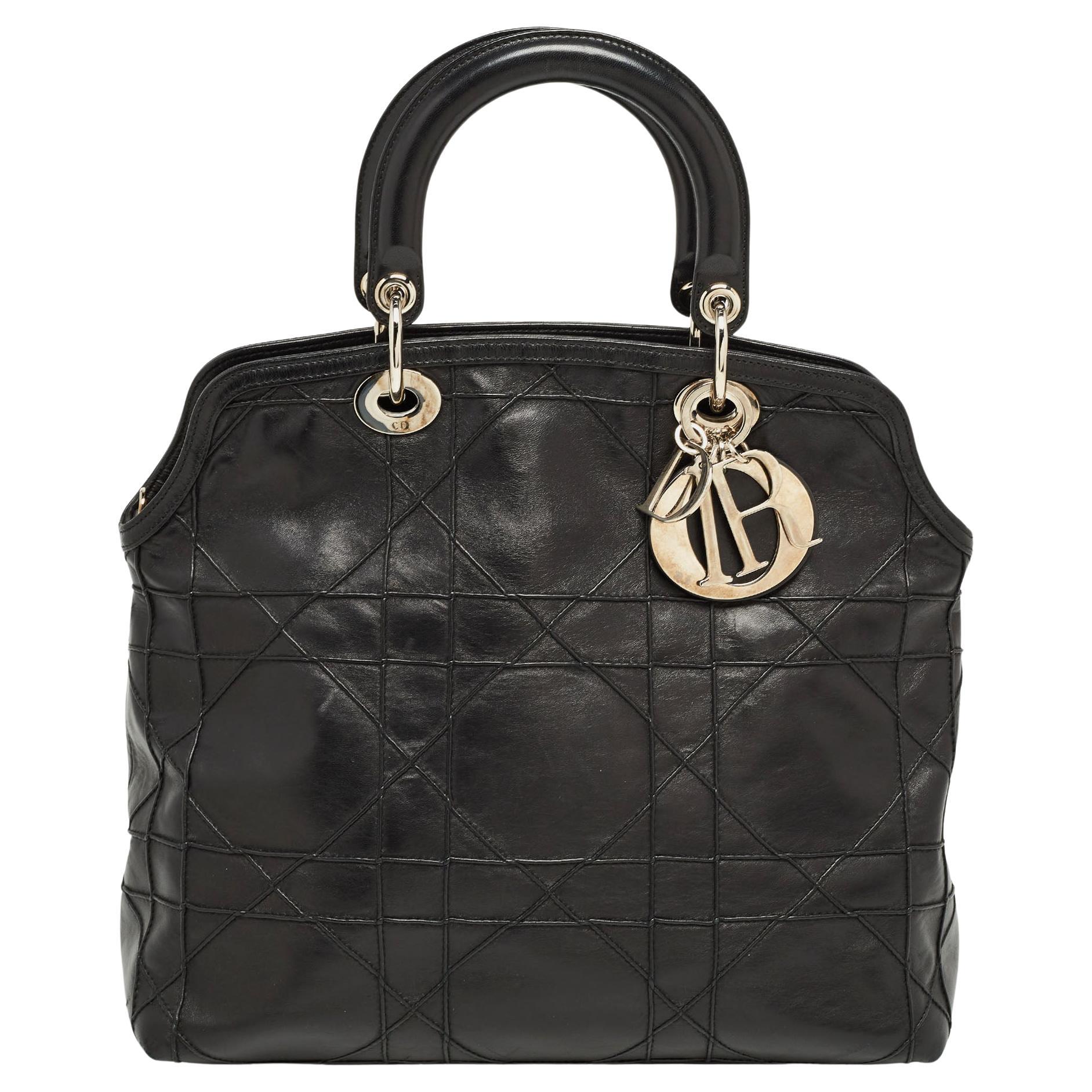 Dior Black Cannage Leather Granville Tote For Sale
