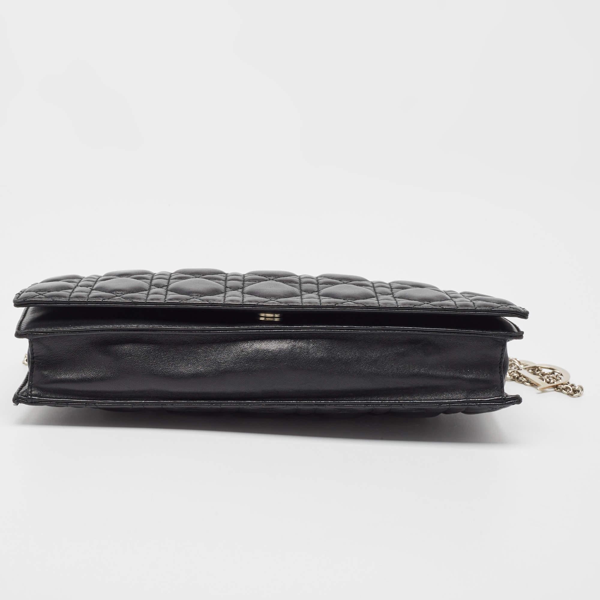 Dior Black Cannage Leather Lady Dior Chain Clutch 9