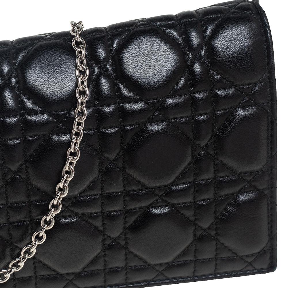 Dior Black Cannage Leather Lady Dior Chain Clutch 3