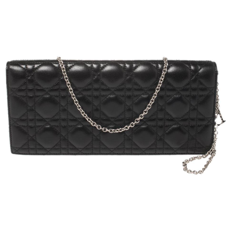 Dior Black Cannage Leather Lady Dior Chain Clutch