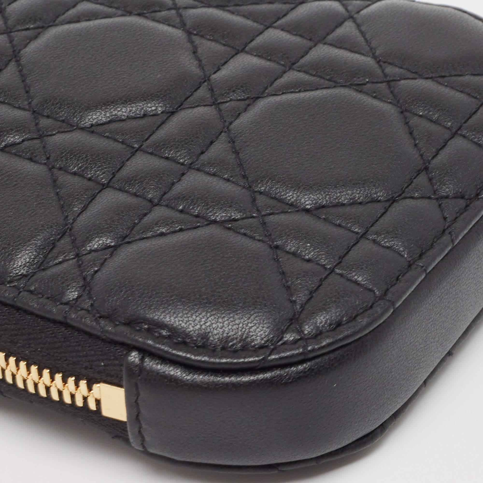 Dior Black Cannage Leather Lady Dior Chain Phone Holder In Excellent Condition In Dubai, Al Qouz 2