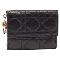 Dior Black Cannage Leather Lady Dior Compact Wallet
