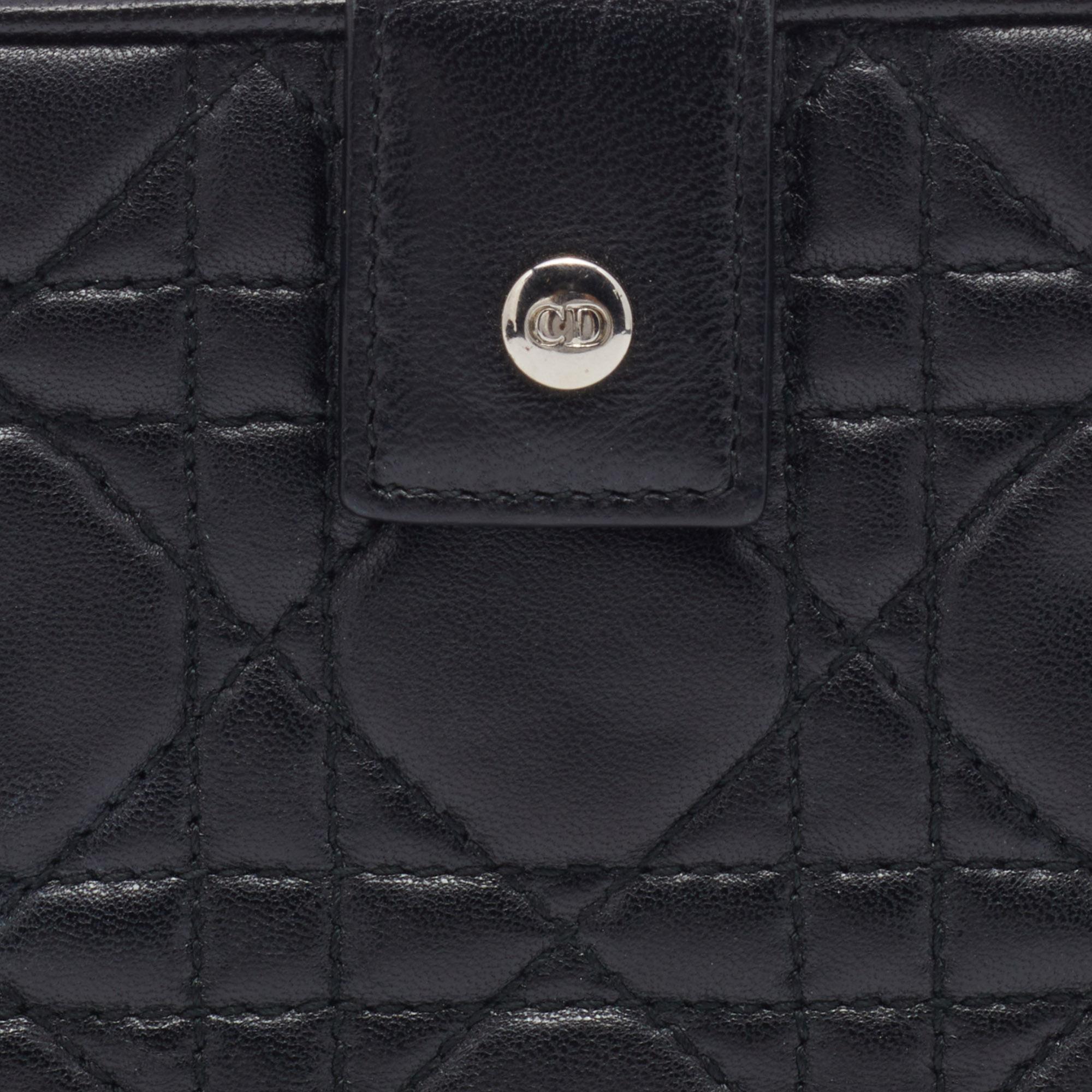 Dior Black Cannage Leather Lady Dior Continental Wallet 5