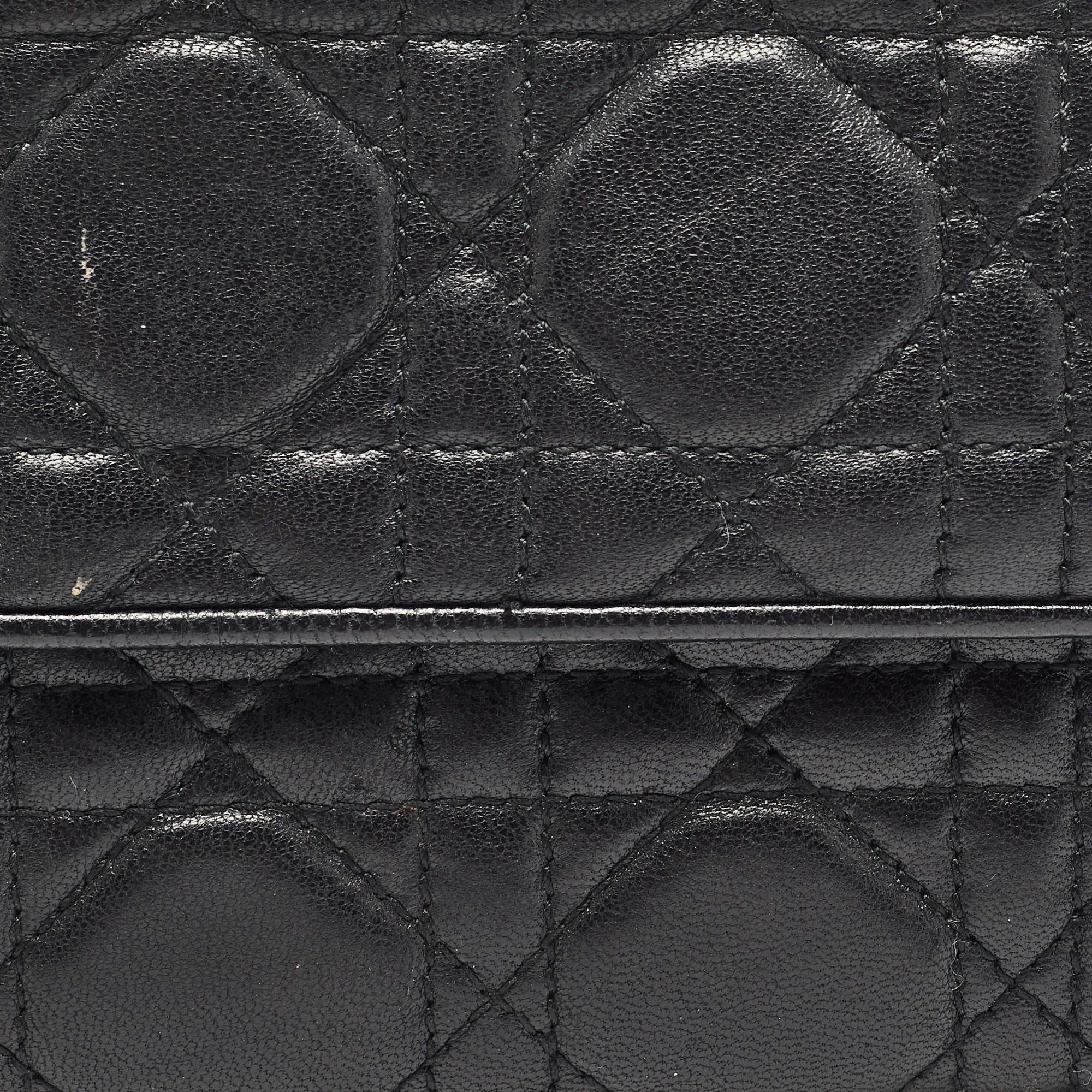 De las mujeres Cartera Continental Dior Cannage Negro Piel Dior Lady