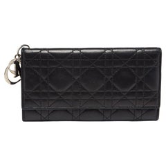Dior Black Cannage Leather Lady Dior Continental Wallet