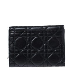 Dior Black Cannage Leather Lady Dior New Lock Wallet