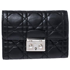 Dior Black Cannage Leather Lady Dior New Lock Wallet