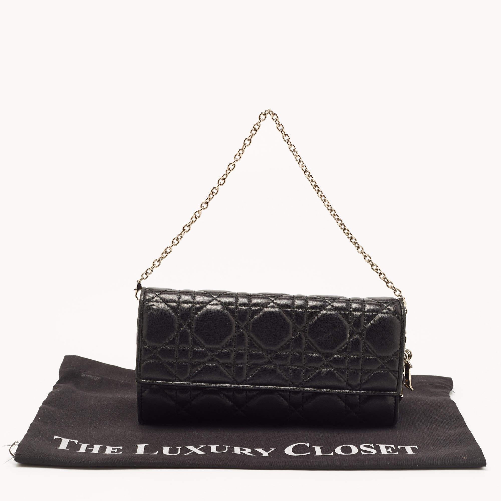 Dior Black Cannage Leather Lady Dior Wallet on Chain 10