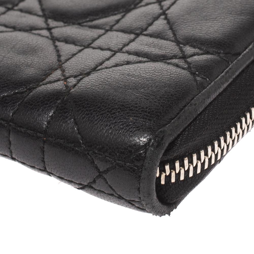 Dior Black Cannage Leather Lady Dior Zip Around Wallet In Good Condition In Dubai, Al Qouz 2