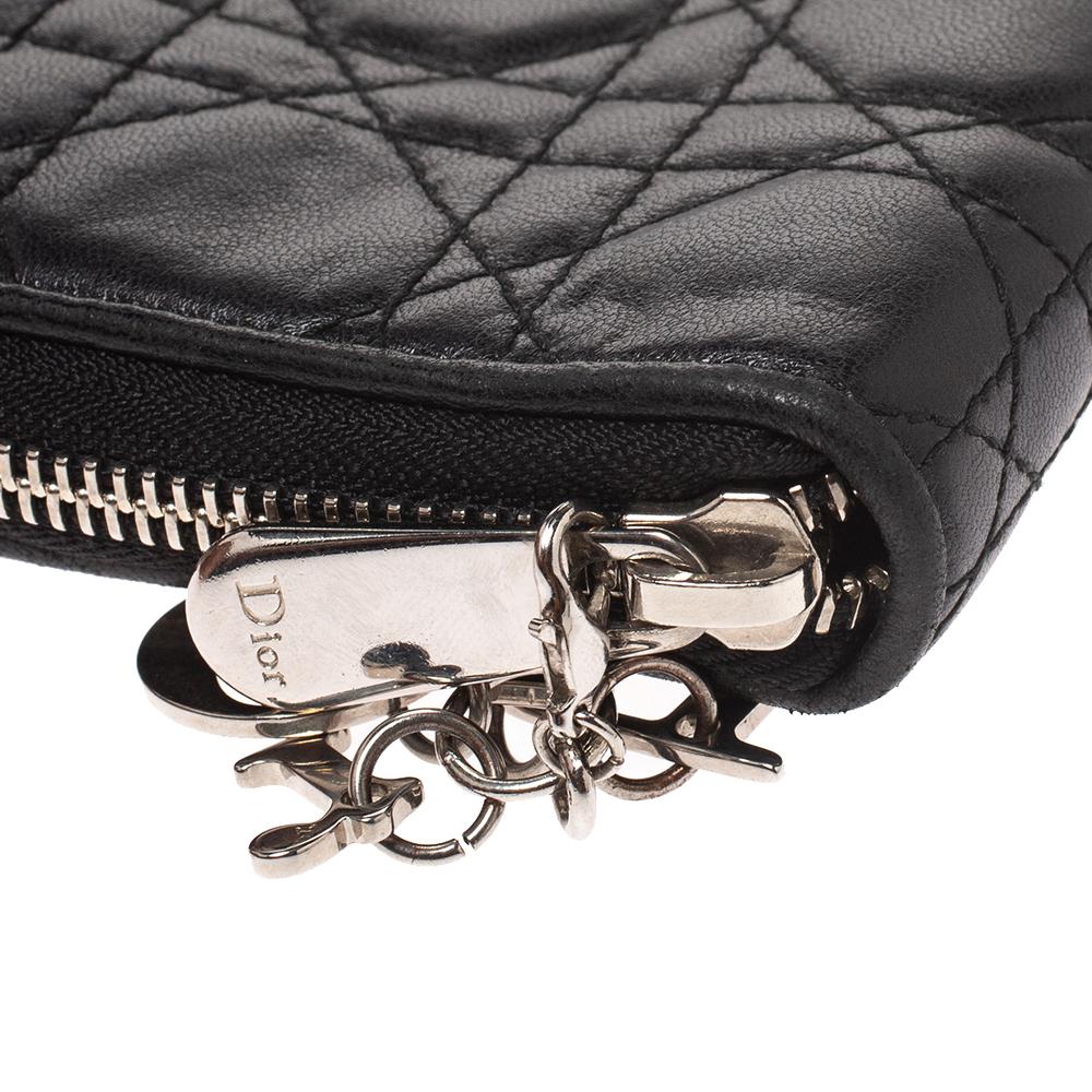 Women's Dior Black Cannage Leather Lady Dior Zip Around Wallet