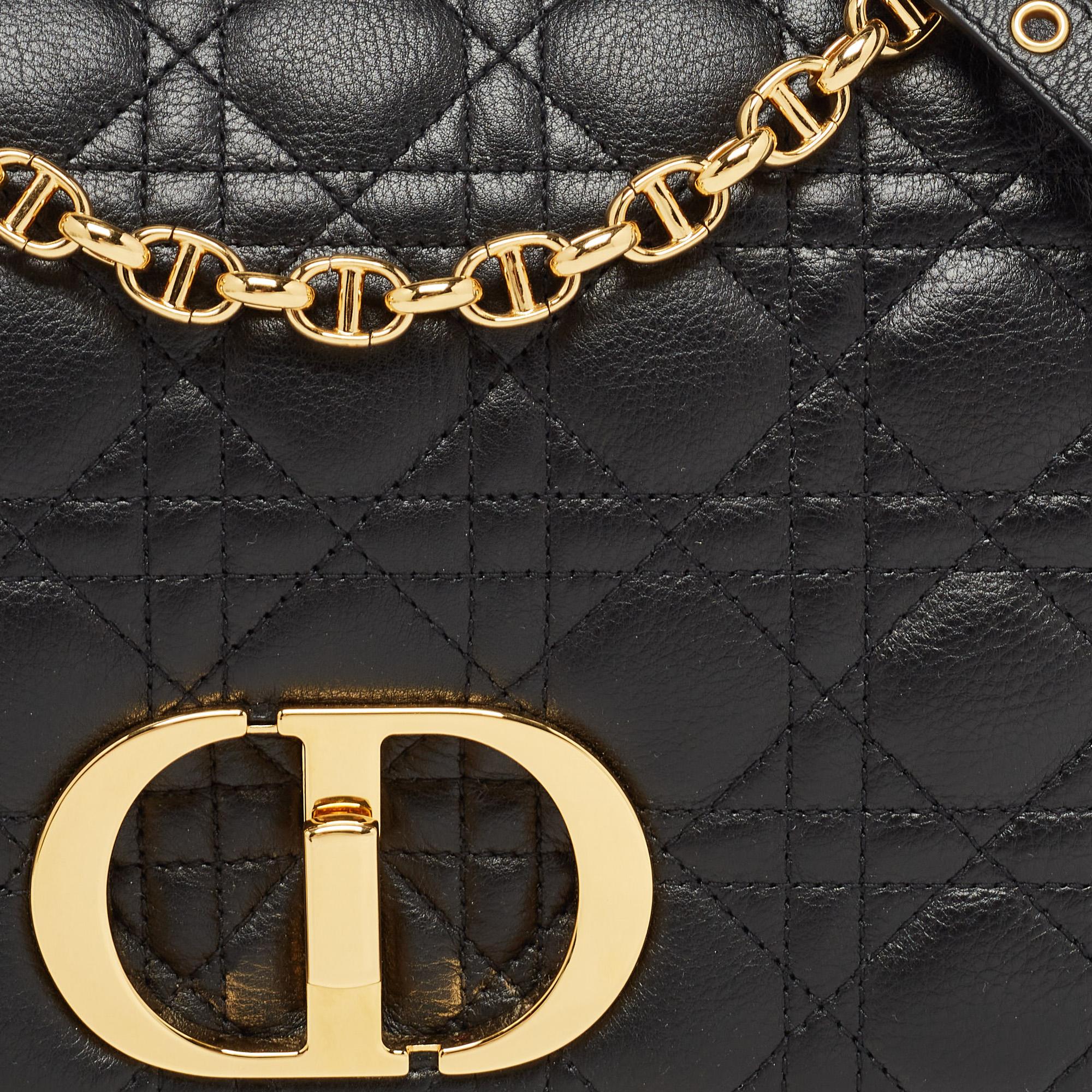 Dior Black Cannage Leather Large Caro Shoulder Bag 6