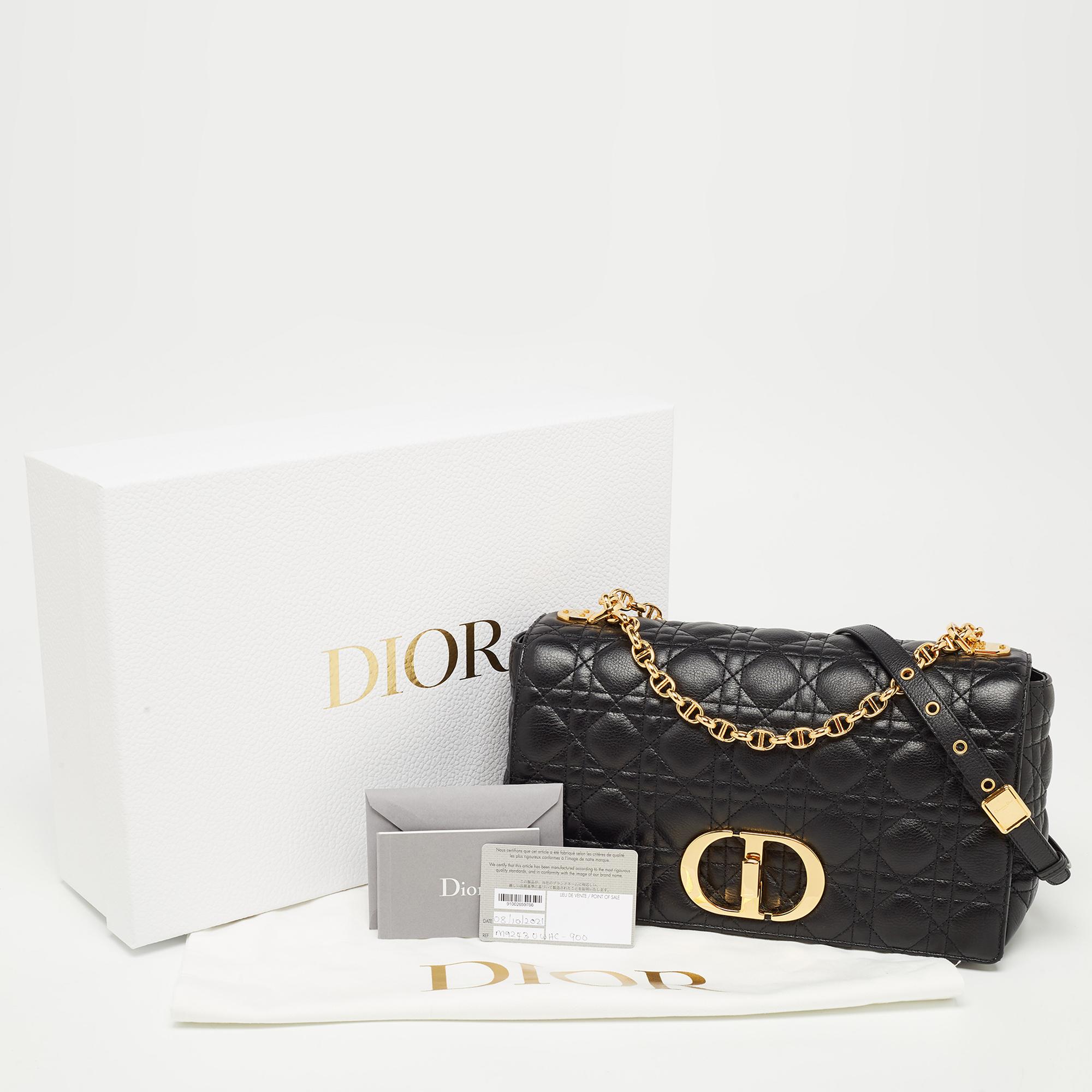Dior Black Cannage Leather Large Caro Shoulder Bag 10
