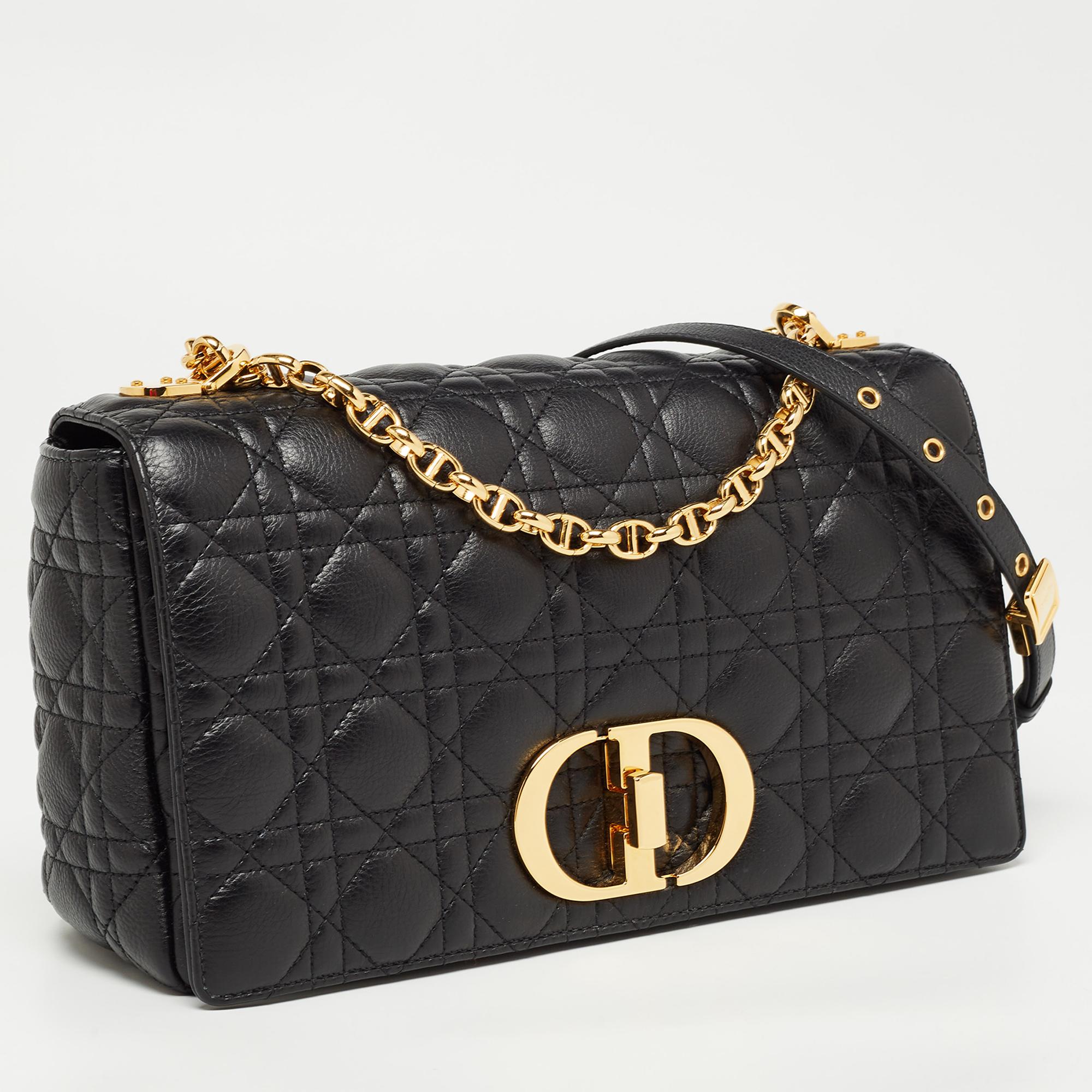 Dior Black Cannage Leather Large Caro Shoulder Bag In New Condition In Dubai, Al Qouz 2