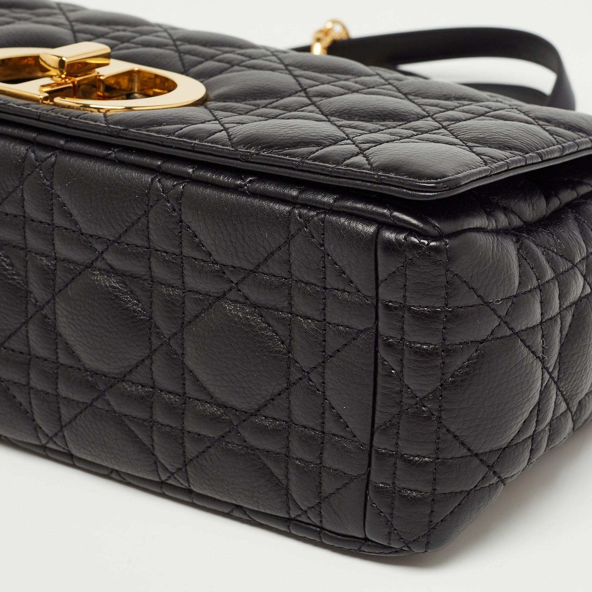 Dior Black Cannage Leather Large Caro Shoulder Bag 2