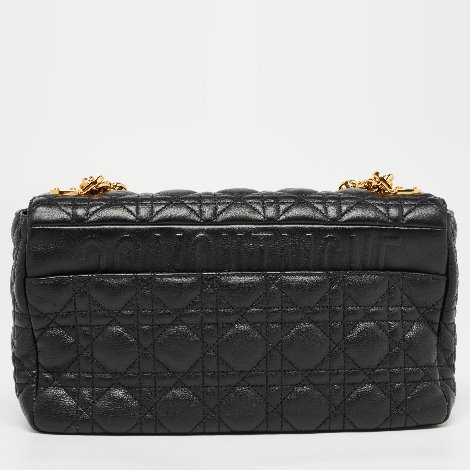 Dior Black Cannage Leather Large Caro Shoulder Bag 5