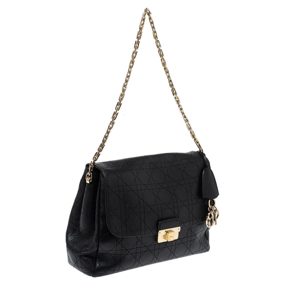 Dior Black Cannage Leather Large Diorling Shoulder Bag In Good Condition In Dubai, Al Qouz 2