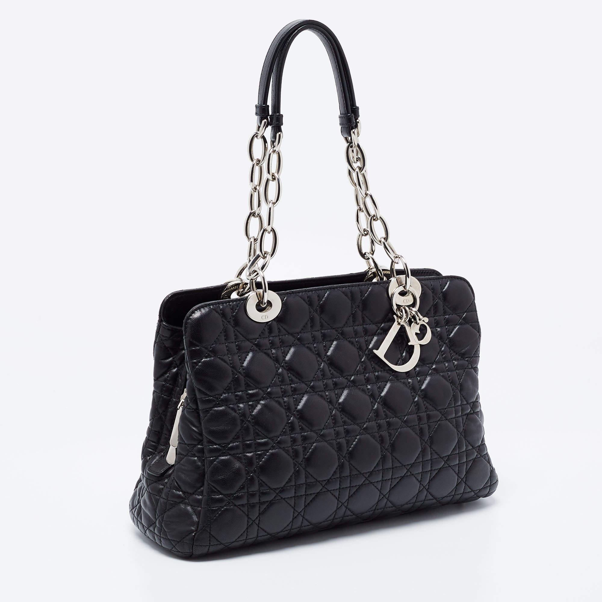 Dior Black Cannage Leather Large Lady Dior Shoulder Bag at 1stDibs