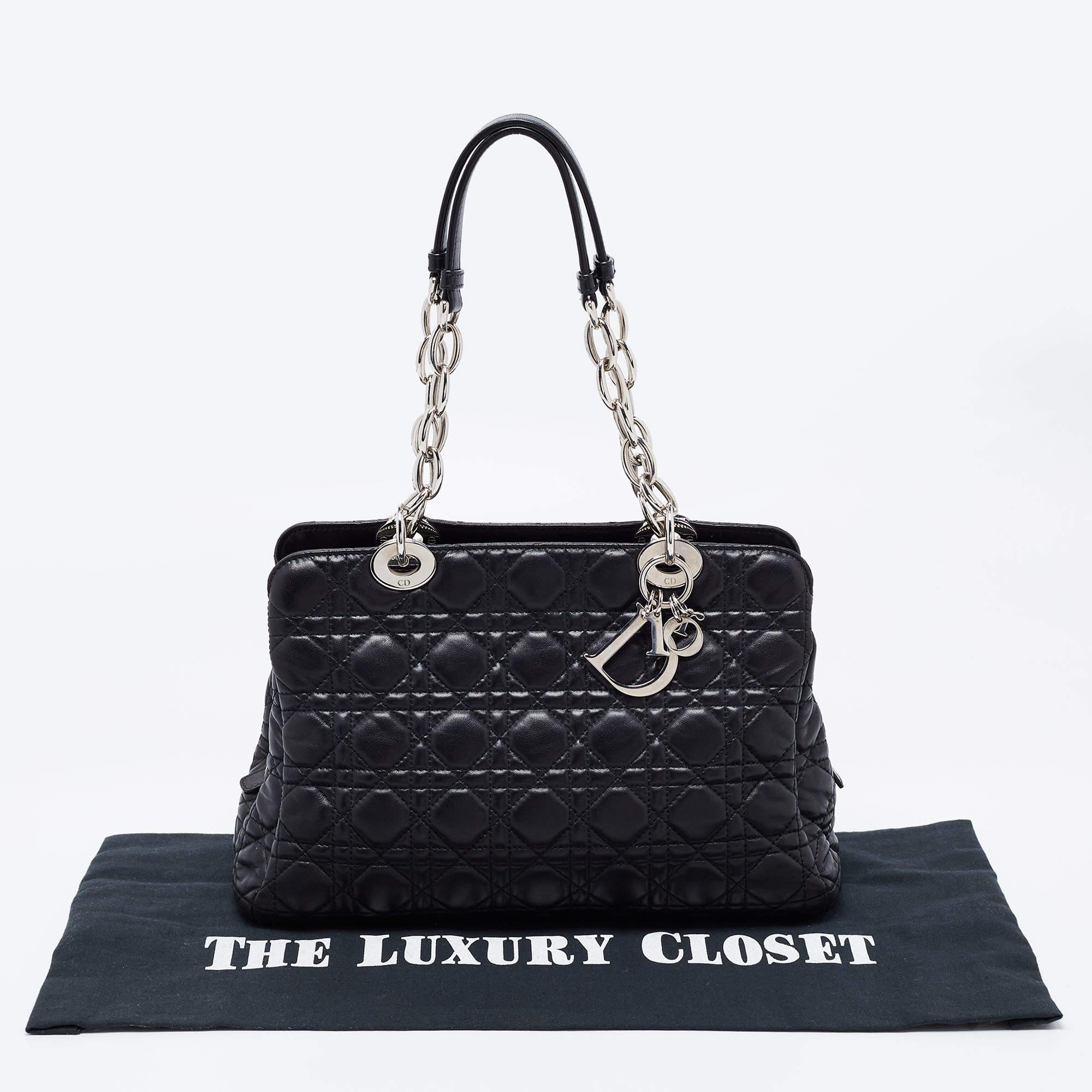 Dior Black Cannage Leather Large Lady Dior Shoulder Bag at 1stDibs