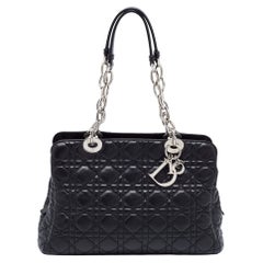 Used Dior Black Cannage Leather Large Lady Dior Shoulder Bag
