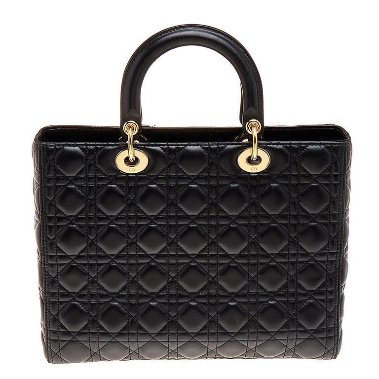 Dior Black Cannage Leather Large Lady Dior Tote at 1stDibs
