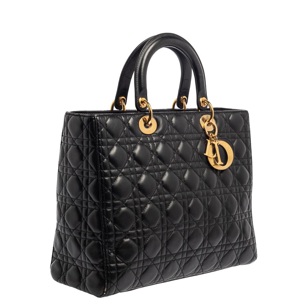 Dior Black Cannage Leather Large Lady Dior Tote In Good Condition In Dubai, Al Qouz 2