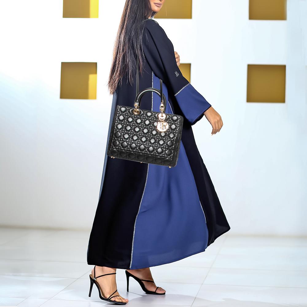 Dior Black Cannage Leather Large Lady Dior Tote In Good Condition In Dubai, Al Qouz 2