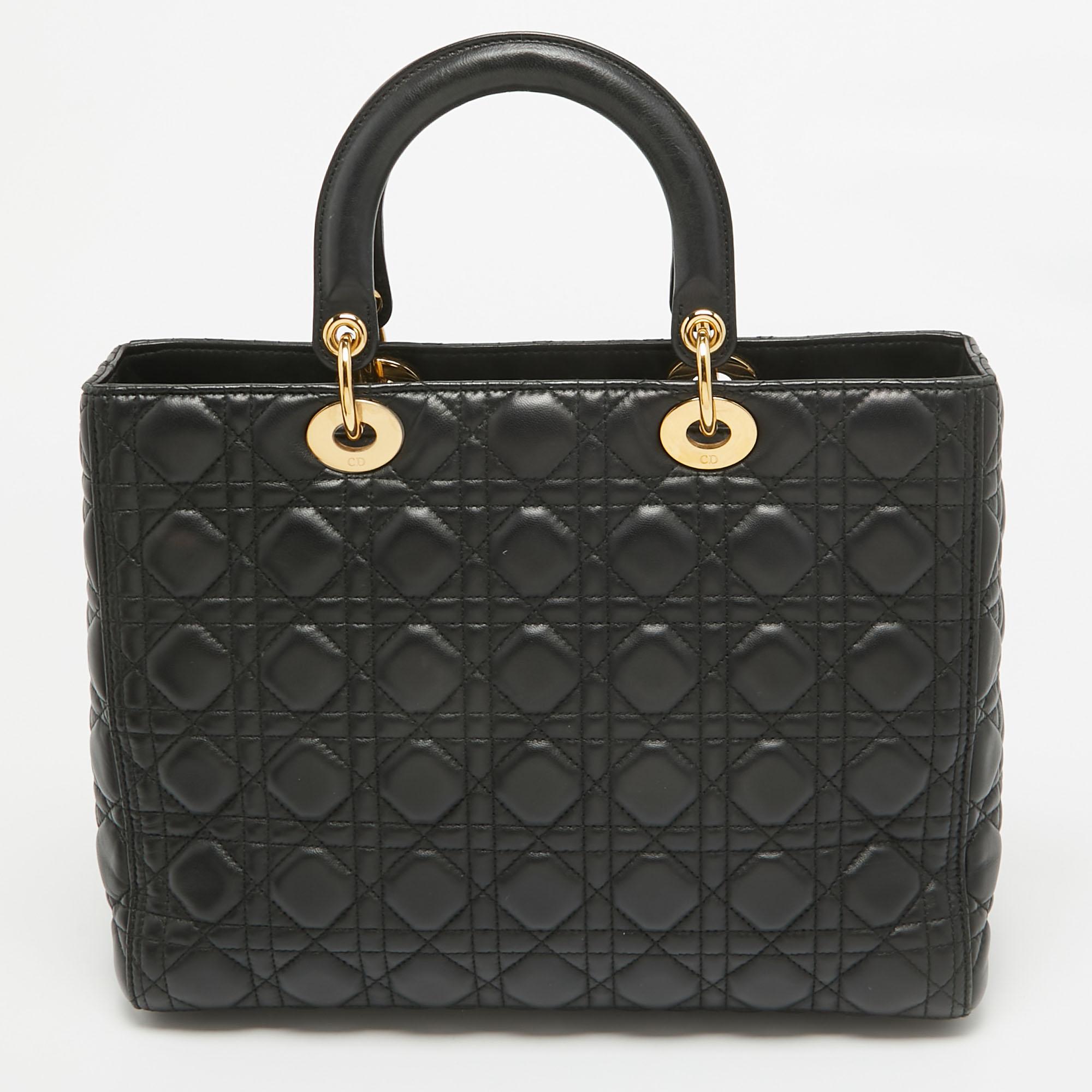 Dior Black Cannage Leather Large Lady Dior Tote In Good Condition In Dubai, Al Qouz 2