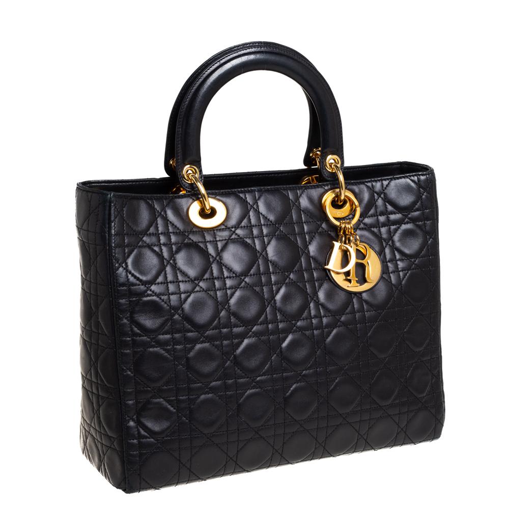 Dior Black Cannage Leather Large Lady Dior Tote at 1stDibs | christian ...