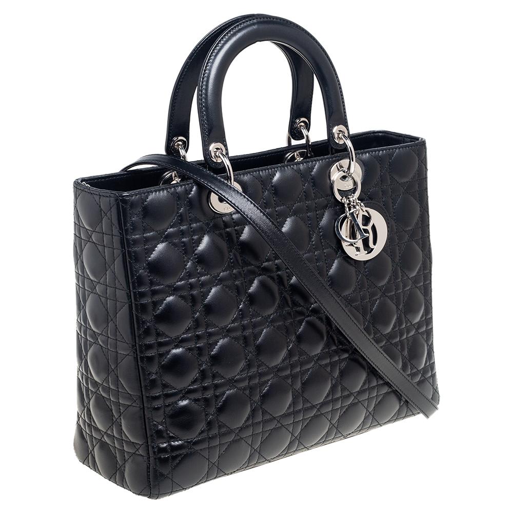 Women's Dior Black Cannage Leather Large Lady Dior Tote