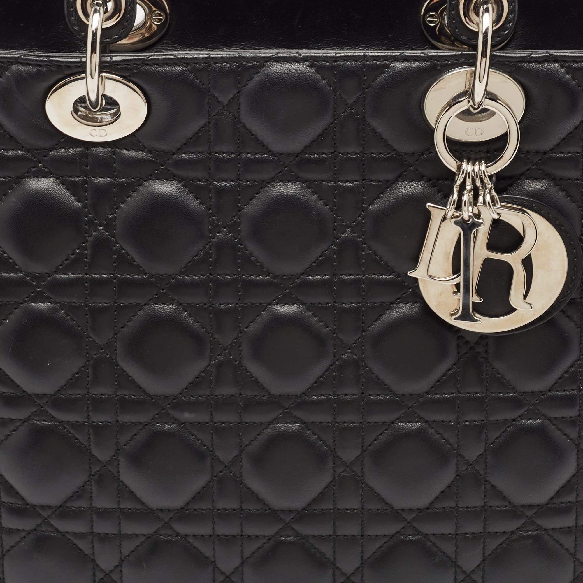Dior Black Cannage Leather Large Lady Dior Tote For Sale 1