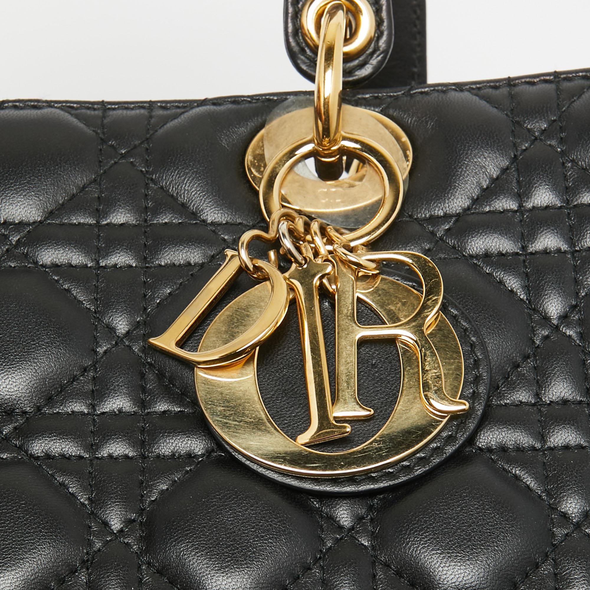 Women's Dior Black Cannage Leather Large Lady Dior Tote