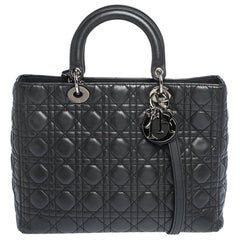 Dior Black Cannage Leather Large Lady Dior Tote