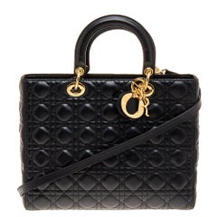 Dior Black Cannage Leather Large Lady Dior Tote