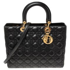 Dior Black Cannage Leather Large Lady Dior Tote