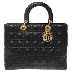 Dior Black Cannage Leather Large Lady Dior Tote