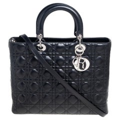 Dior Black Cannage Leather Large Lady Dior Tote