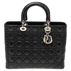 Dior Black Cannage Leather Large Lady Dior Tote