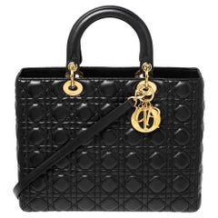Dior Black Cannage Leather Large Lady Dior Tote