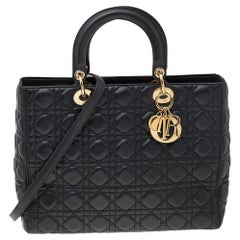 Dior - Grand sac cabas Lady Dior en cuir cannage noir