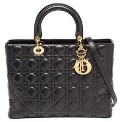 Dior - Grand sac cabas Lady Dior en cuir cannage noir