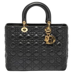 Dior Black Cannage Leather Large Lady Dior Tote