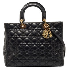Dior Black Cannage Leather Large Lady Dior Tote