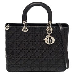 Dior Black Cannage Leather Large Lady Dior Tote