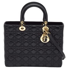 Dior Schwarze große Lady Dior Cannage-Ledertasche